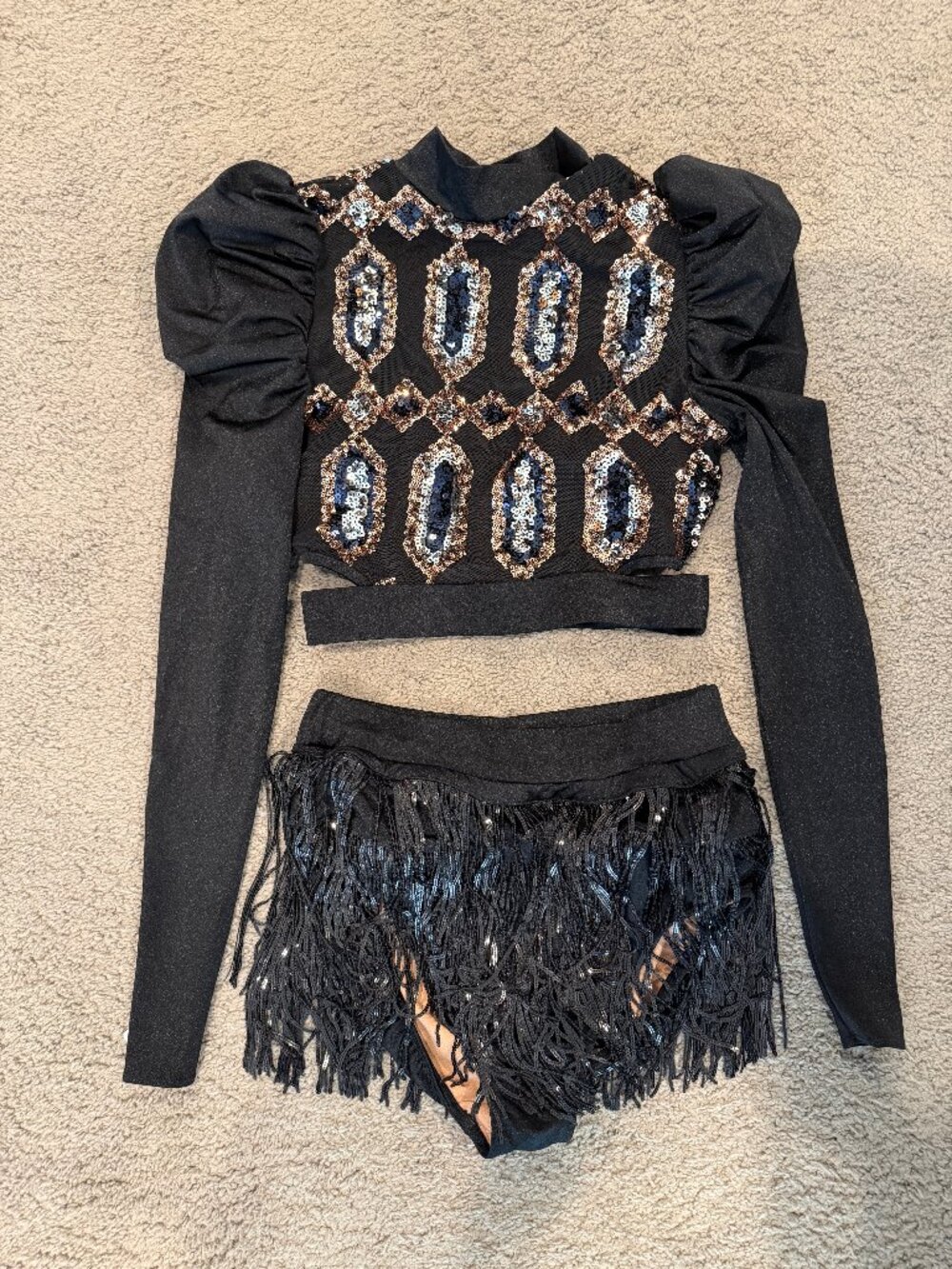 Revolution Tenth House Bionic Black Sequin Fringe 2 Pc Dance Costume MA TH23116
